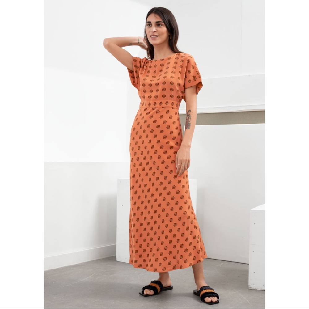 NWT & OTHER STORIES ORANGE PRINTED MIDI DRESS SZ 4